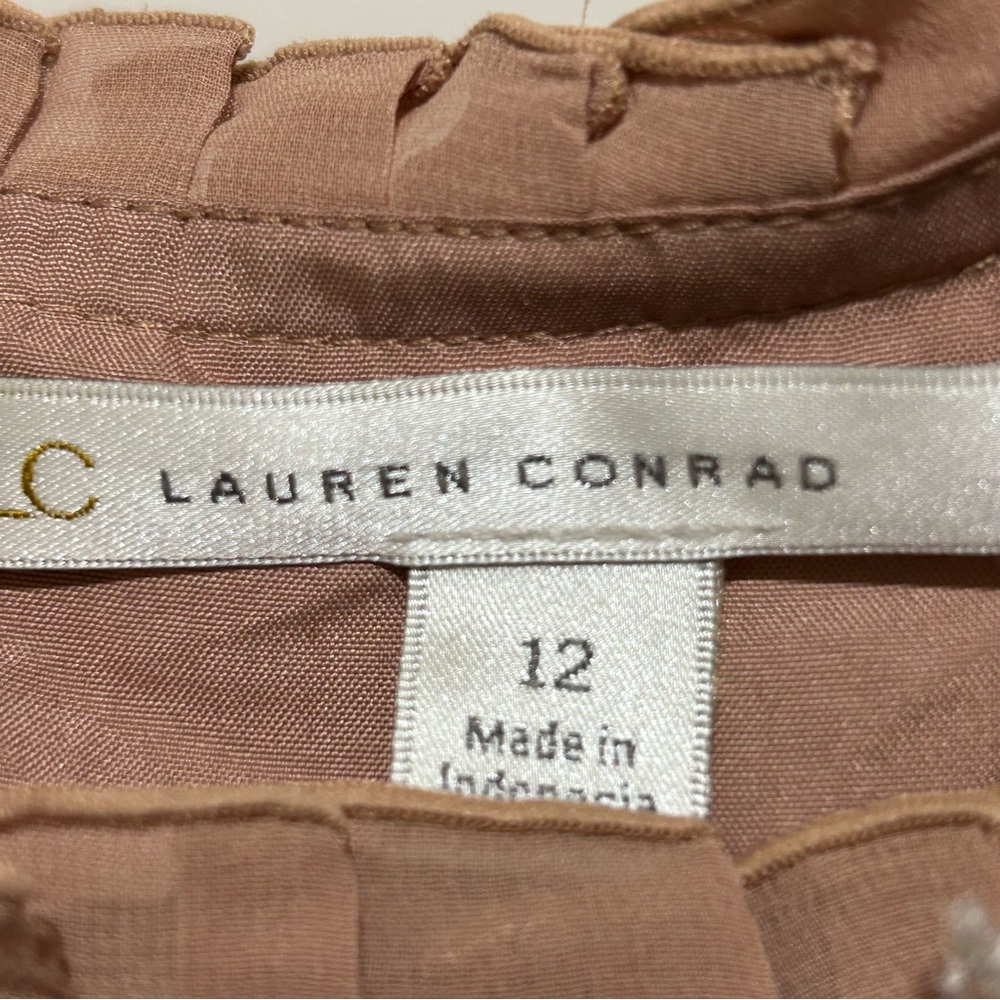 LC Lauren Conrad NWT women’s size 12 midi sleeveless Tan pinkish pleated Dress - Picture 6 of 10